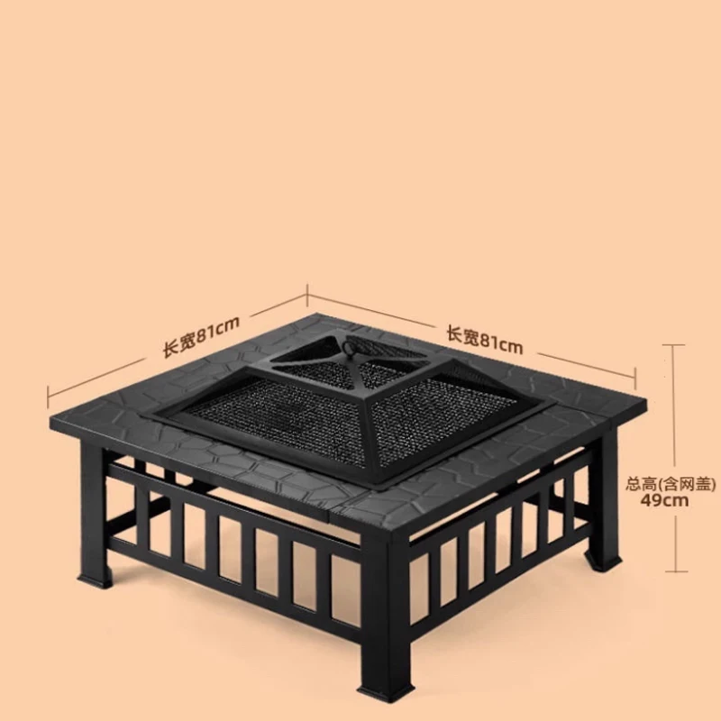 Outdoor Fire Pit Metal Bowl Fireplace Backyard Terrace Garden Stove with Spark Screen and Safety view 5