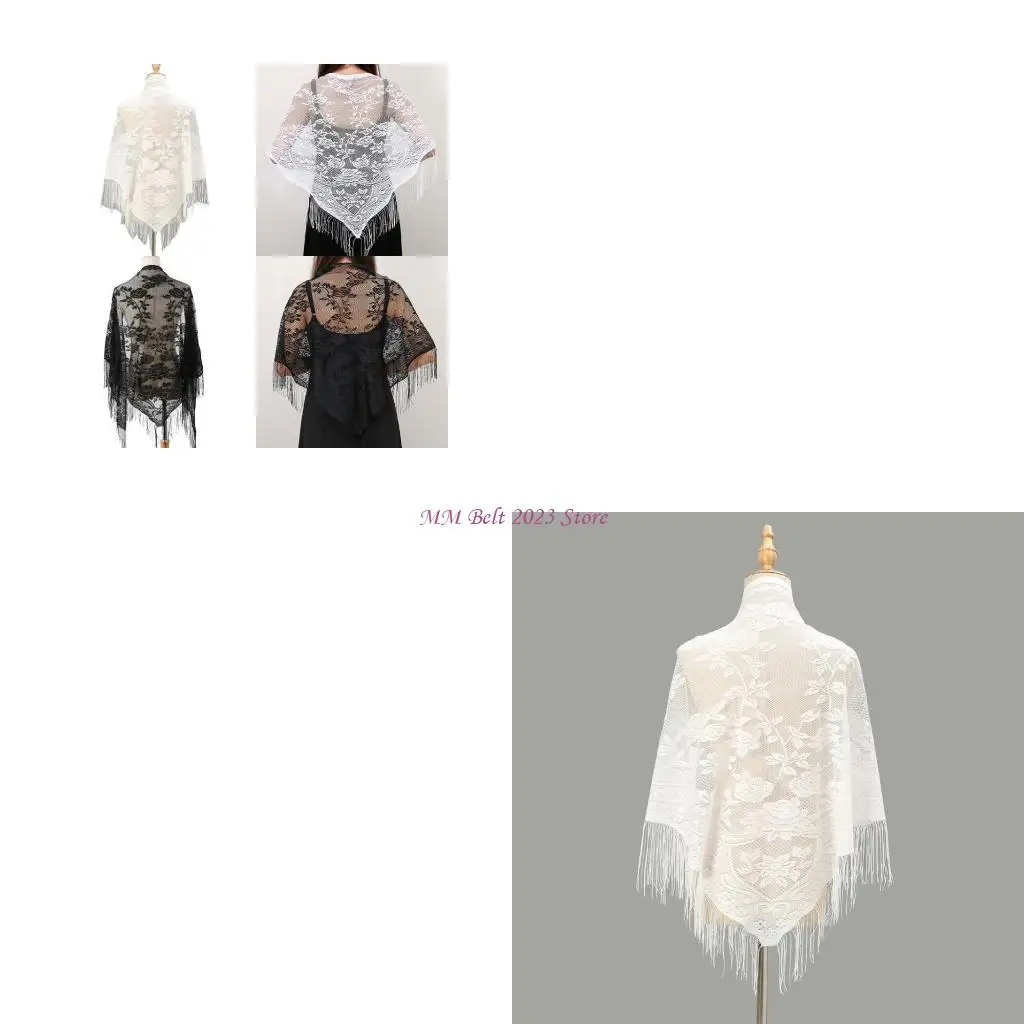 

49ME Lace Flower Bridal Shawl Shoulder Wrap for Wedding Party and Vacation Beach Wear
