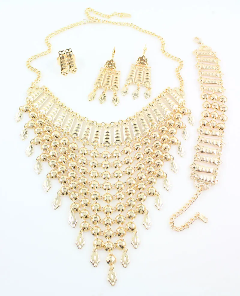 2024 New Design Dubai Gold Color Fashion Wedding Bridal Accessories Costume Necklace Set African Costume Jewelry Sets