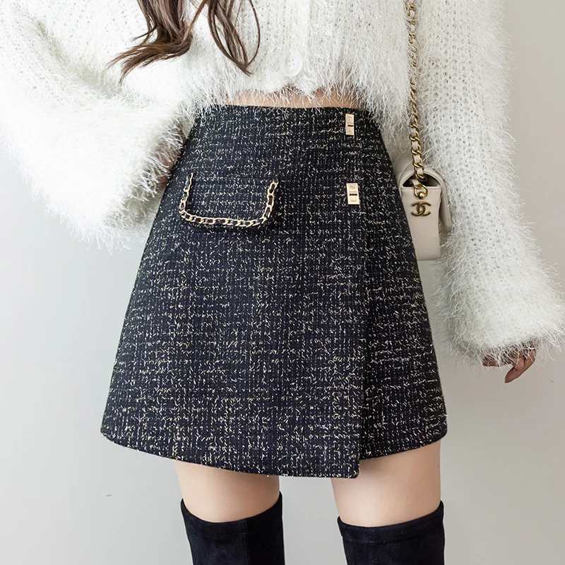 

1Lady Fashion Small Fragrance Woolen Cloth Mini Skirt Women Clothes Woman Casual OL Skirts Girls Skirts Female Clothing Py3605