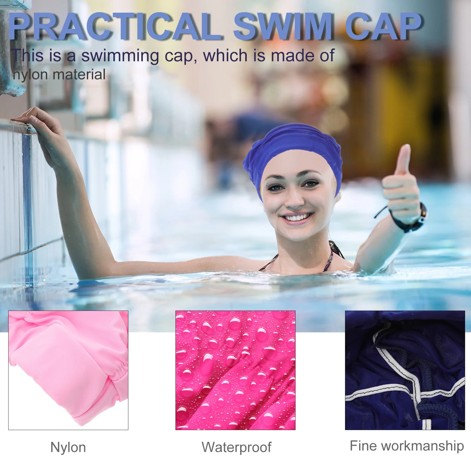 

4pcs Swimming Cap Pleated Swim Hat for Women Adults Waterproof Elastic Nylon Bathing Swimmers Long Hair Short Hair One Size