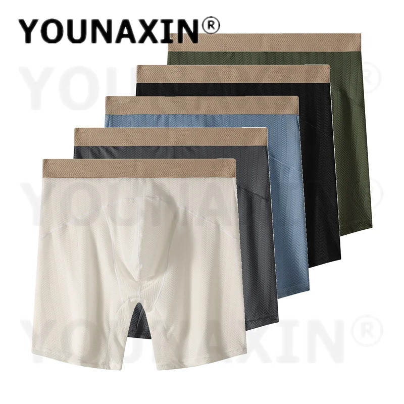 5 Pieces Big Size Men's Long Leg Boxer Briefs Underwear Gym Training Fitness Sexy Shorts Sports Underpants Quick Dry  M L XL 2XL