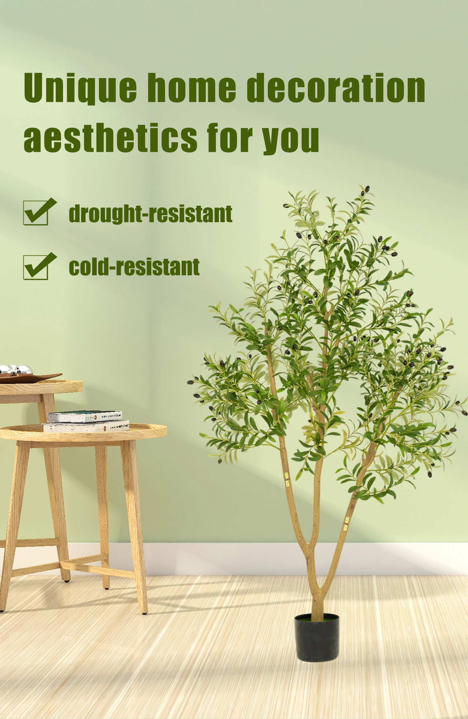 6FT künstlicher Olivenbaum – Allwetter für Innen- und Außenbereich, ganzjährig für Terrassendekoration, Wohnzimmerakzente und Weihnachtsstyling. – Detail 1