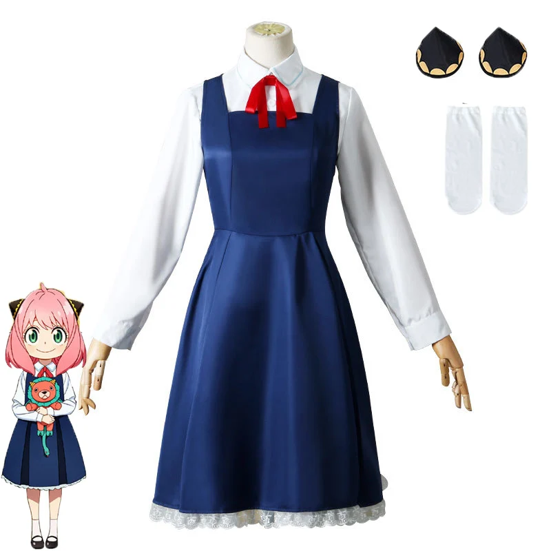 

Anime Spy Family Anya Forger Cosplay Costume Anya Forger Blue Sailor Suit Student Outfit Girl Dress Costumes Kids Adult Party