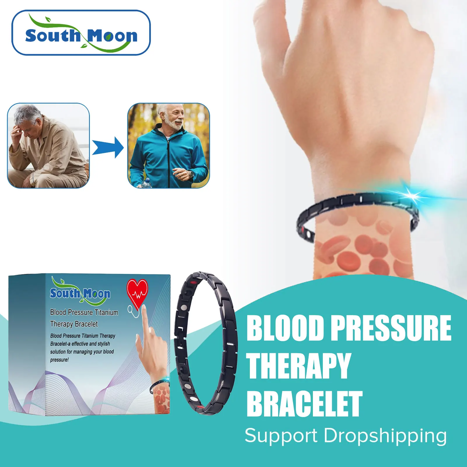 Anti Diabetics Bracelet Blood Sugar Regulator Lower Blood Pressure Soothing Fatigue Headache Hypertension Magnetic Therapy Ring