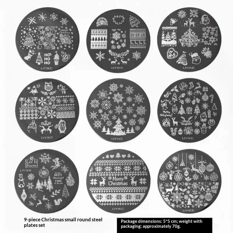 /Kuz/9 Pcs Christmas Snowflake Lace Bowknot Nail Art Transfer Printing Steel Plate Set DIY Silicone Stamp Templates