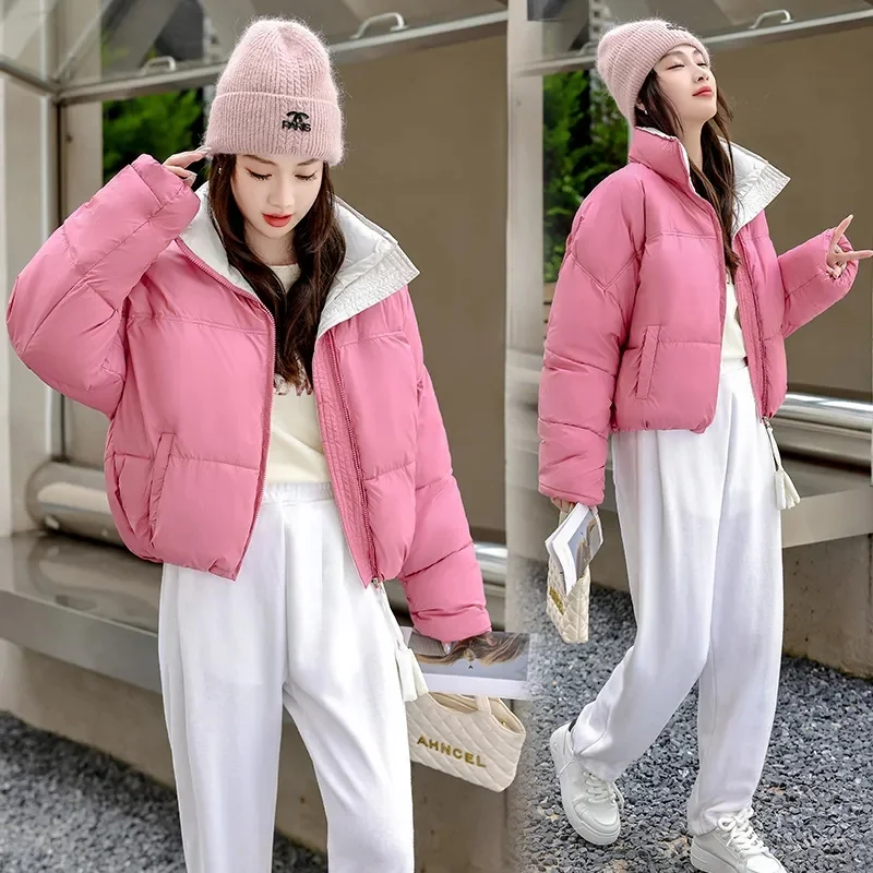 2024 novo solto casual gola parkas moda feminina engrossado casacos feminino elegante sólido curto acolchoado jaquetas senhoras femininas