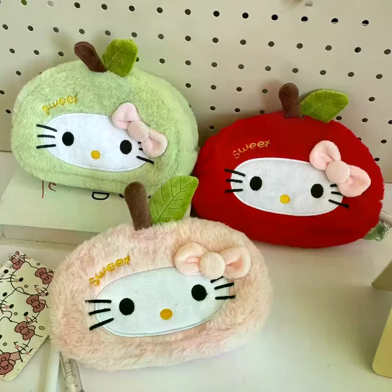 

Cute Cartoon Hello Kitty Plush Pencil Case Cartoon Makeup Bag Kawaii KT Large Capacity Stationery Storage Bag Pencil Pouch Gifts
