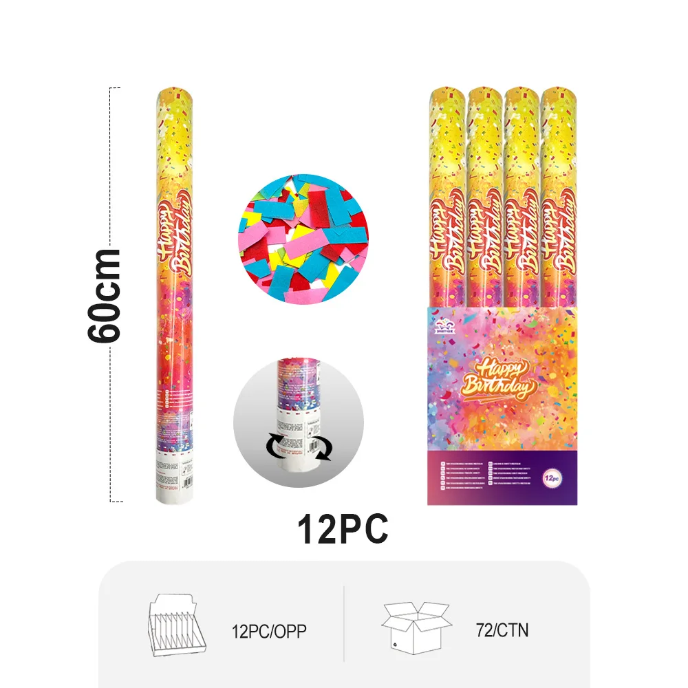 

60CM Happy Birthday HP mixed color long strips of paper fireworks 5*2cm, 12 pieces per pack, suitable for birthday parties, gran