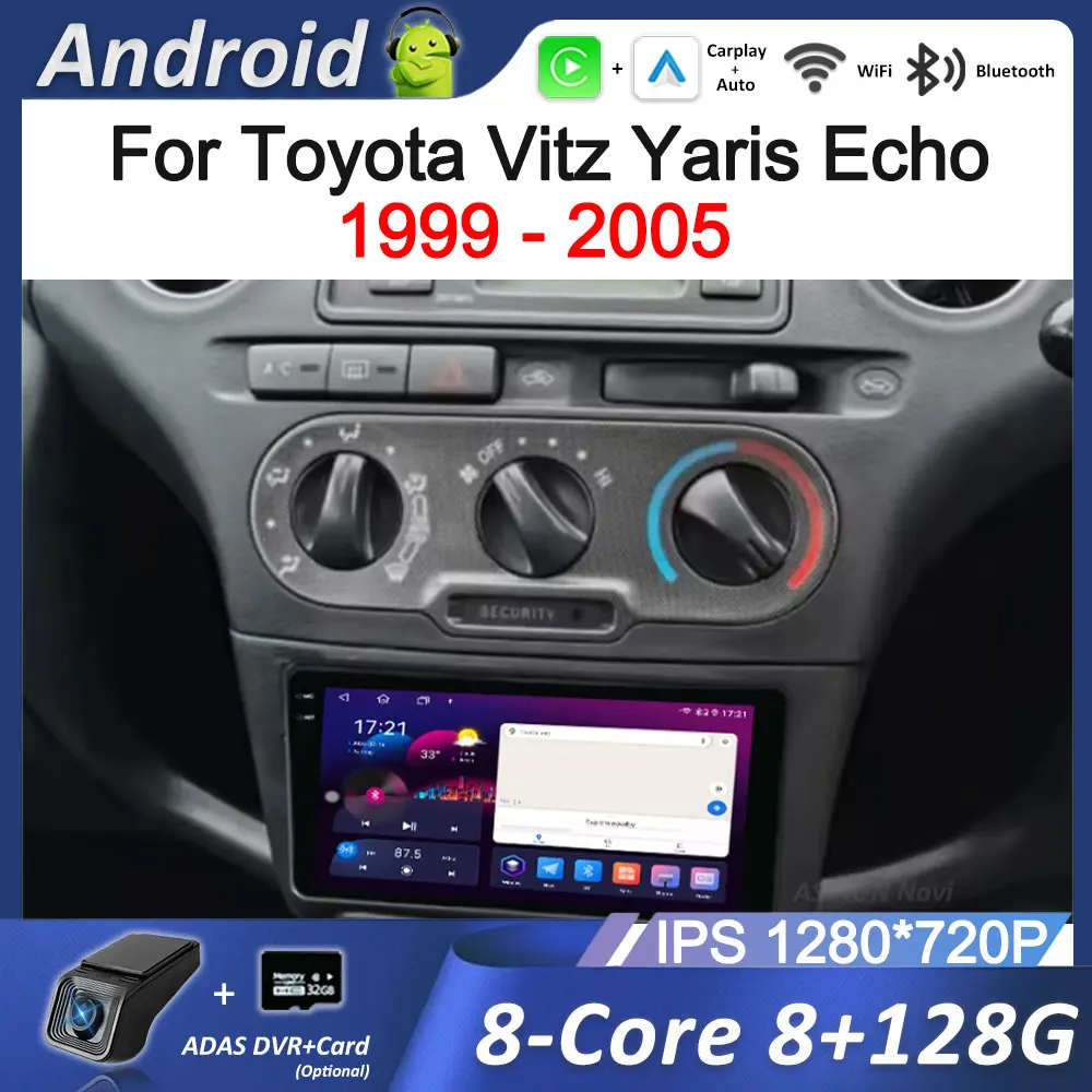 for Toyota Vitz Yaris Echo 1999 - 2005 Car Radio Multimedia Player Android OS Bluetooh 4G DSP Stereo WiFi QLED Screen Auto Tools