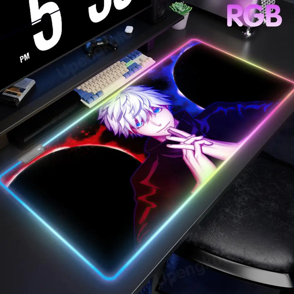 Satoru Gojo Mouse Pad Desk Mat Anime Cool RGB Mouse Gamer Mouse Pad LED Large Gamer Luminous Desk Mat