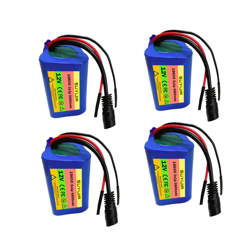 New 12V 18650 Battery Pack 9800mAh 3S1P Li-ion Rechargeable Batteries with BMS Lithium Cells Protection Board +12.6V 1A Charger