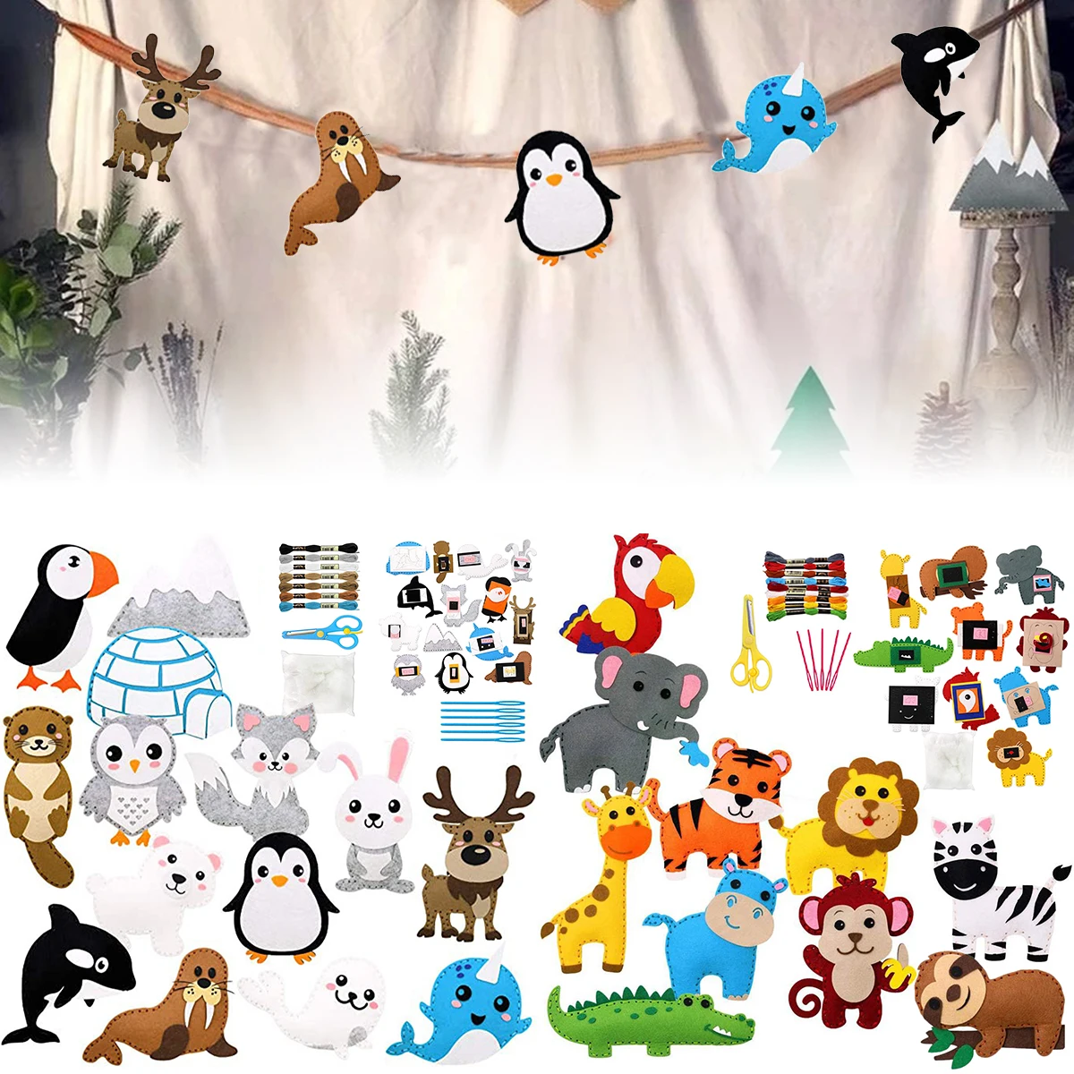 DIY Sewing Felt Animals Sewing Kit Forest Creatures Plush Ornaments Sewing Craft Kit Educational DIY Art Craft Kit for Beginners