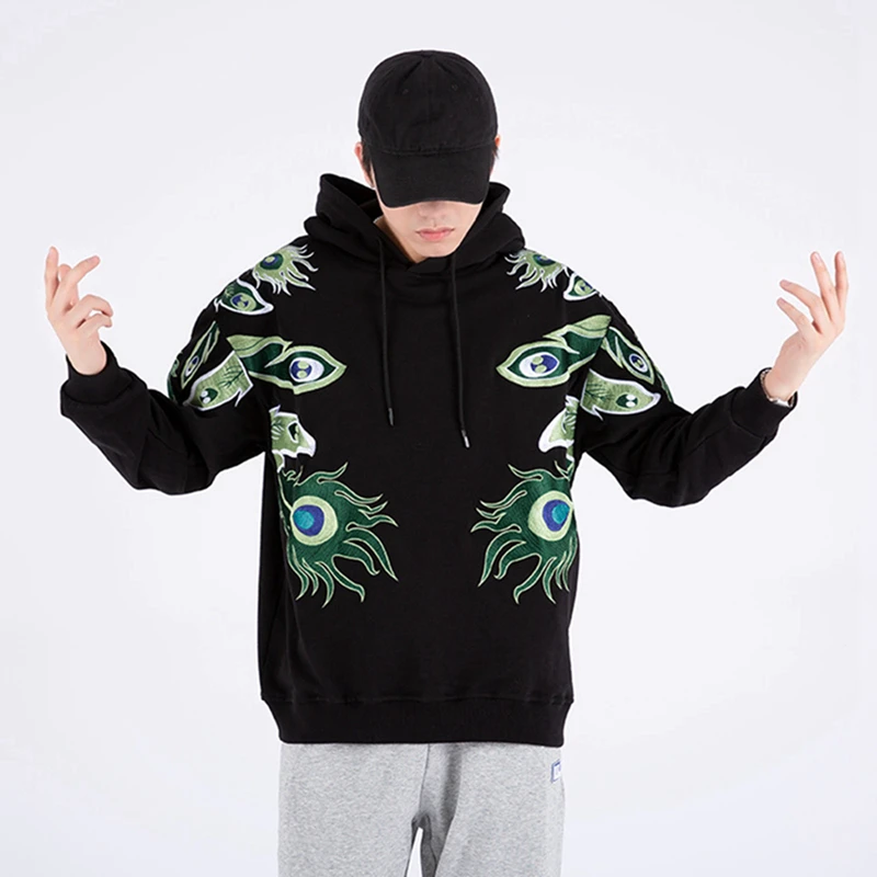 Lyprerazy 2022 New Autumn Winter Chinese Style Hoodie Sweatshirts Hip Hop Casual Peacock Embroidery Loose Couple\'s Pullover