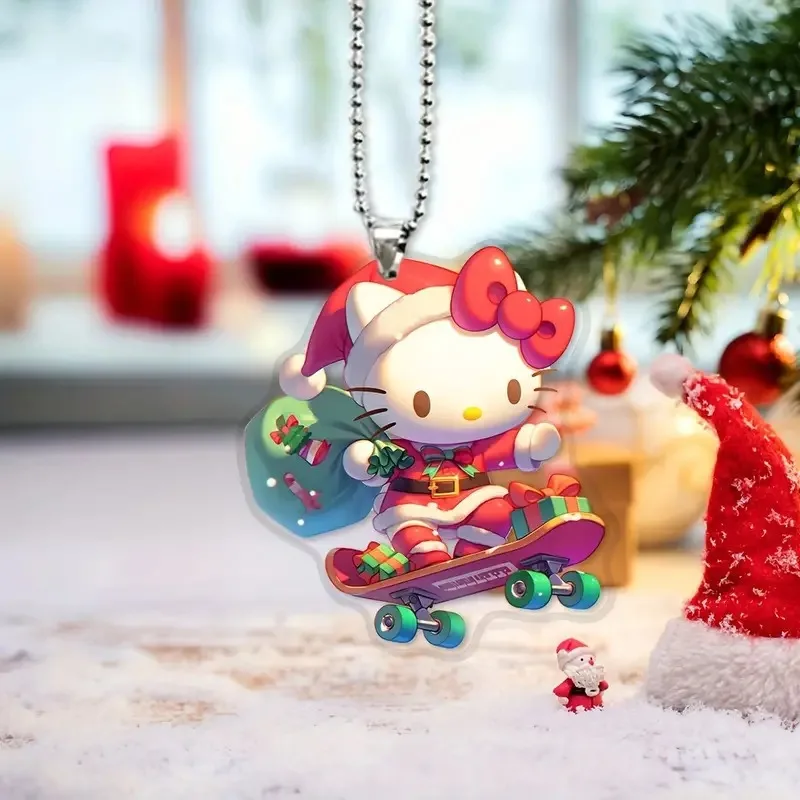 5pcs Kawaii Christmas Hello Kitty Anime Acrylic Flat Car Pendant Sanrios Backpack Accessories Home Decoration Charm Gifts Toys