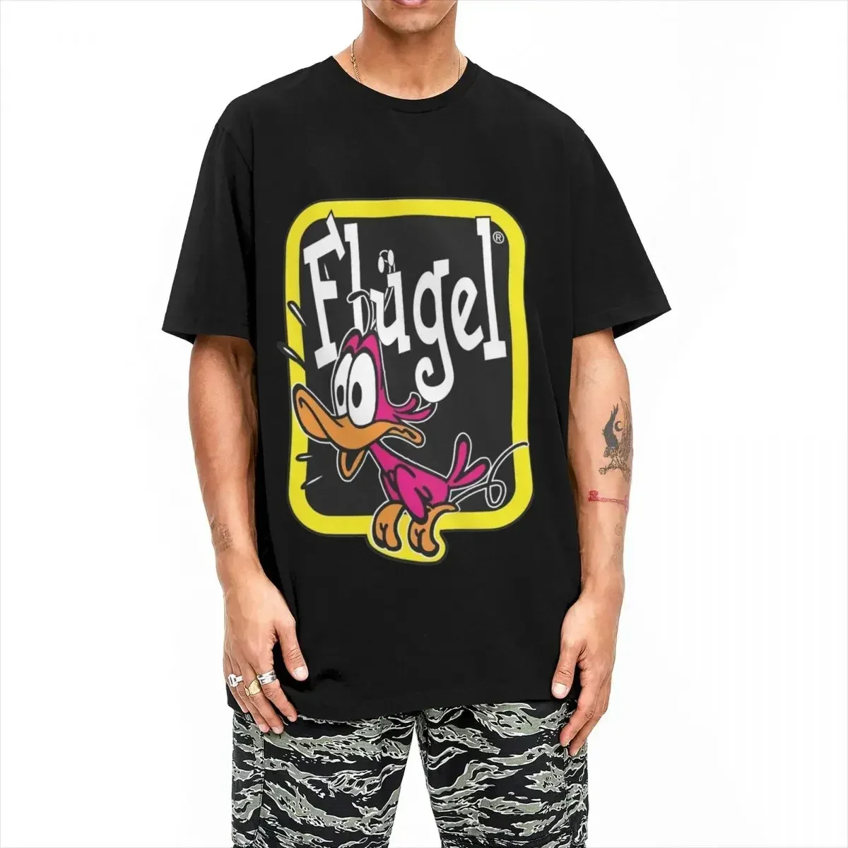 Retro Flugel Brass Band T-Shirt Men's Cotton Short Sleeve Let The Duck Out Crewneck Tops Shirts