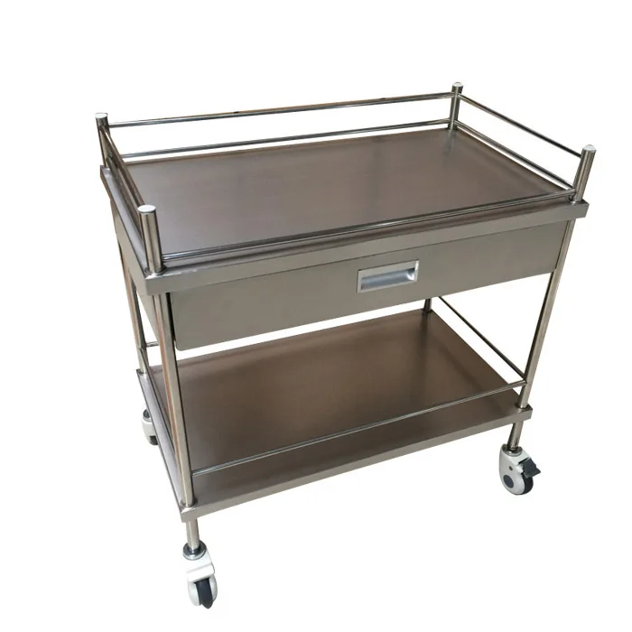 

T206 Hospital Medical Surgical Instrument Stainless Steel Nurse and Dental Trolley Cart with Drawers