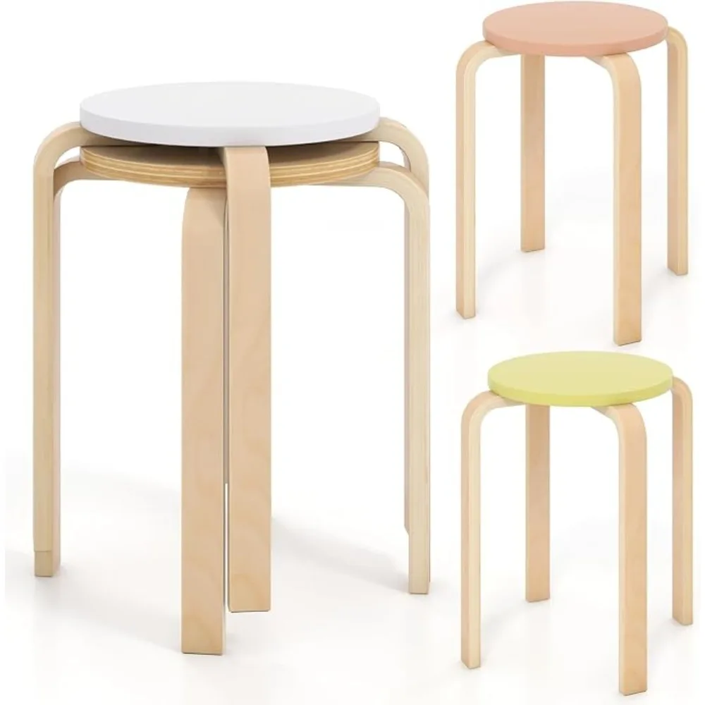 

Stackable Bentwood Stools Set of 4, 18-Inch Height Backless Counter Chairs with Round Top, Anti-Slip Felt Pad, Portable