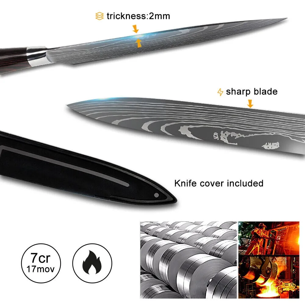 10 Styles Gift Box Kitchen Knife with Cover 7CR17 Stainless Steel Ultra-Sharp Santoku Knife Cleaver Slicing Utility Fruit Knife
