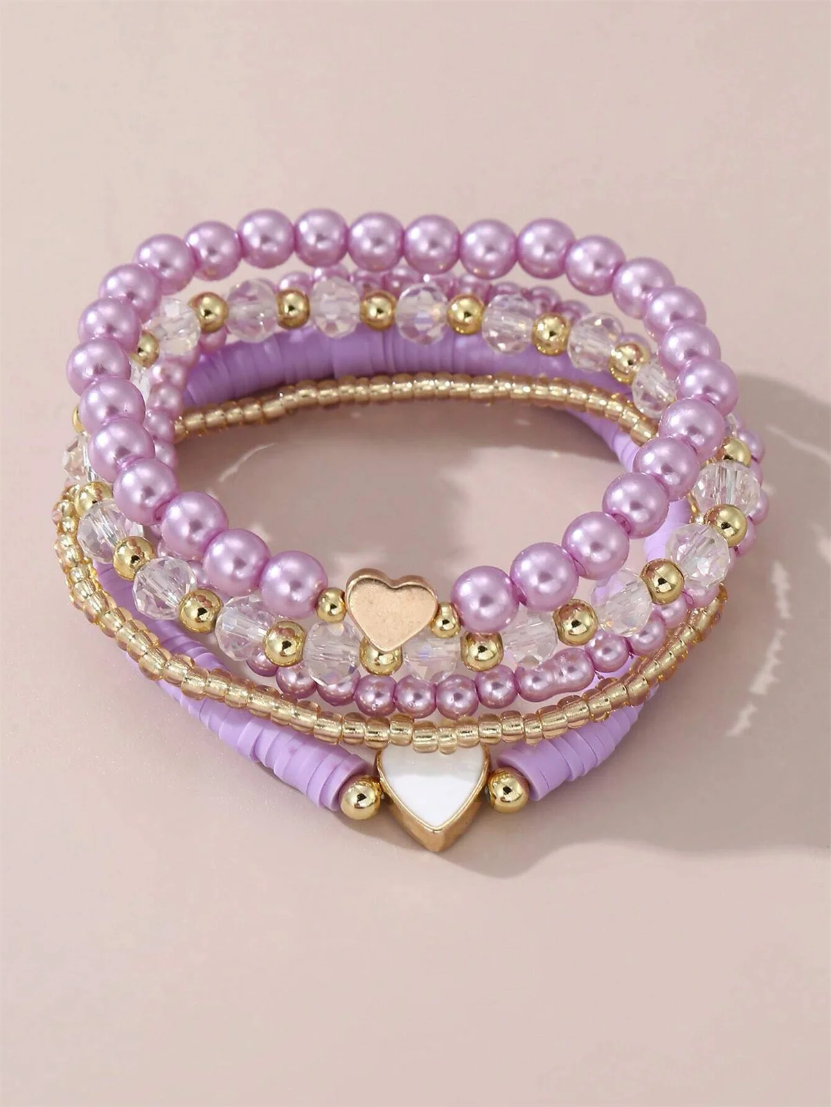 5 قطع الوردي القلب أساور مجموعة الأميرة بنات بنات سوار هدية ملونة حالمة متعدد الطبقات الخرز والمجوهرات