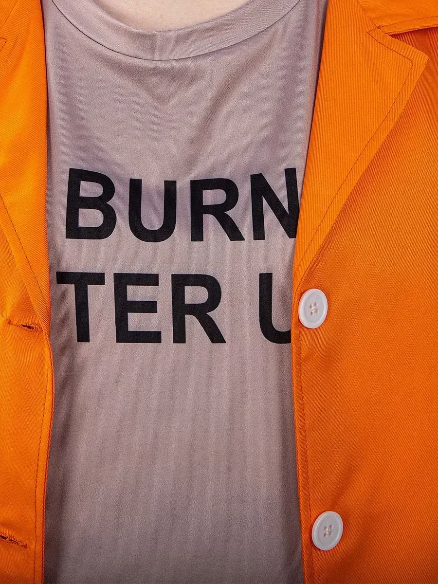 زي تنكري سجين أمريكي للرجال والنساء ، بذلة ، قمم وسراويل ، زي هالوين ، برتقالي ، سجن ، بالغ