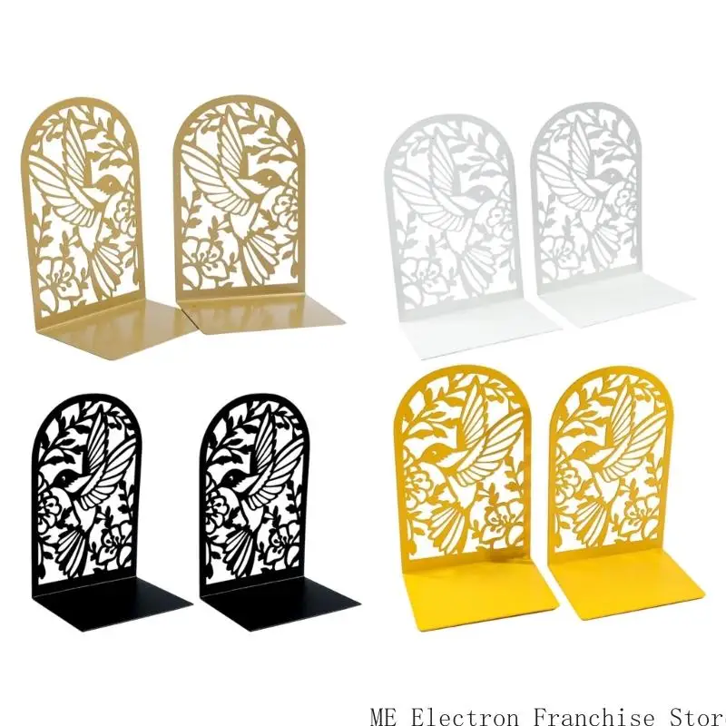 

2Pcs Book Ends for Shelves Hollowed Bird Flower Metal Bookends Heavy Duty Book End Decorative Book Stoppers for Shelves