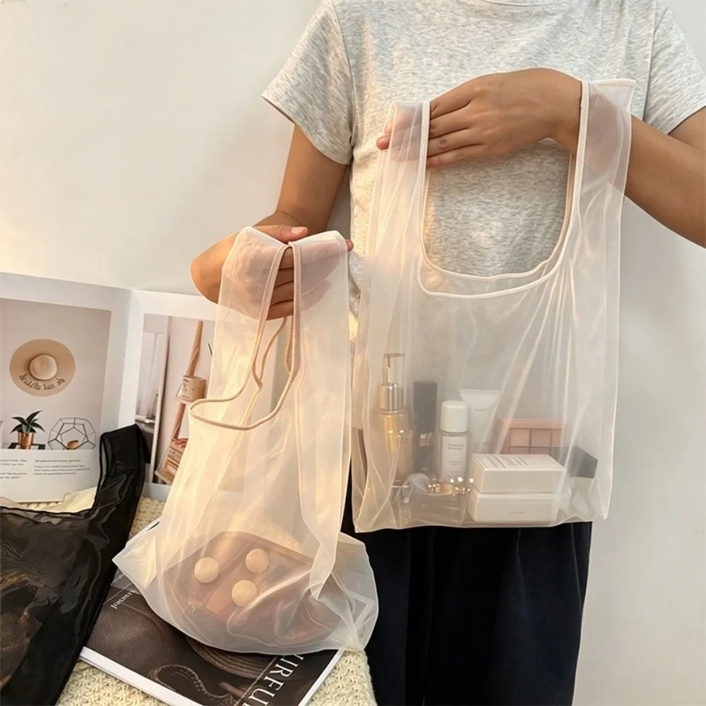 Eco-Friendly Large Capacity Organza Shopping Bag Sheer Gauze Mesh Reusable Tote Bag Lightweight Portable Handbag Daily Use