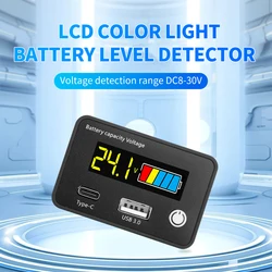 6140 DC8-30V Lead-acid Lithium Iron Battery Capacity Indicator Digital Voltmeter Voltage Tester Instrument Tool USB+Type-C