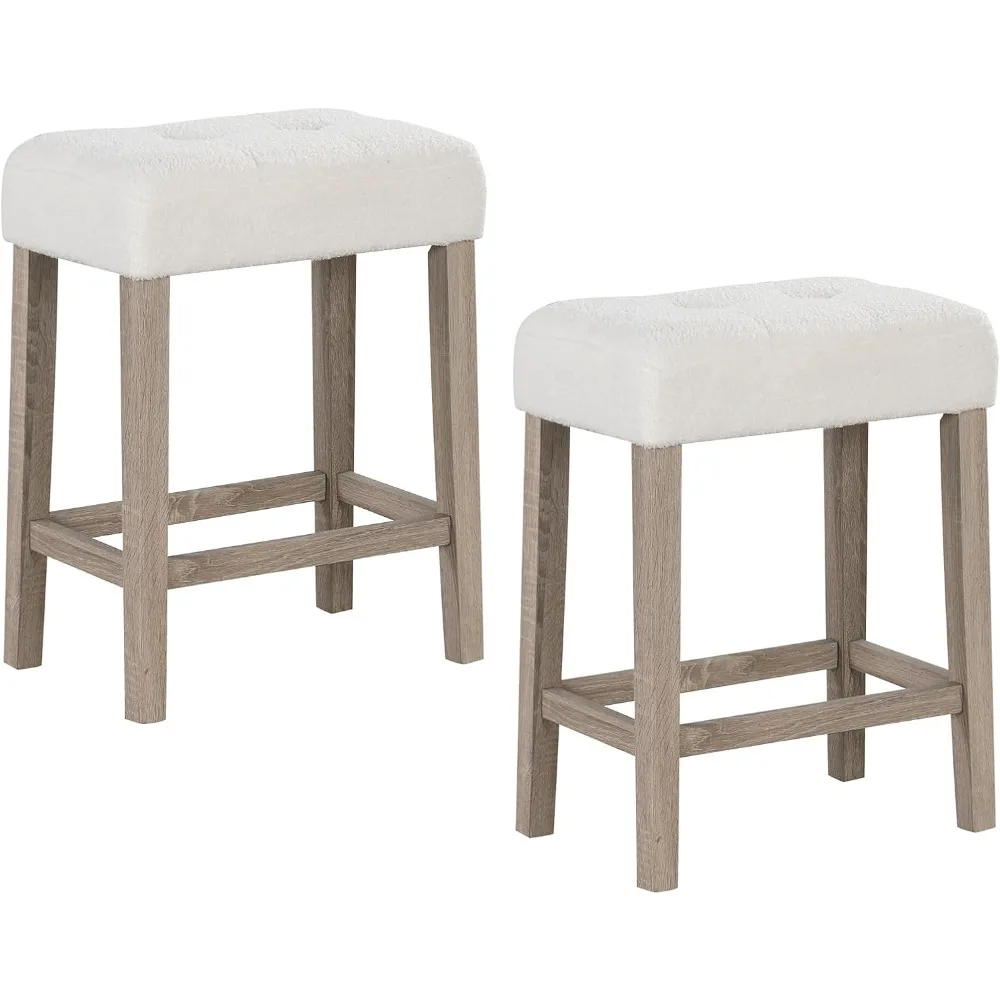 

Sherpa Bar Stools Set of 2, 24" Counter Height Kitchen Bar Stools with Cushioned Seat, Footrest, Solid Rubber Wood Legs, Farmho