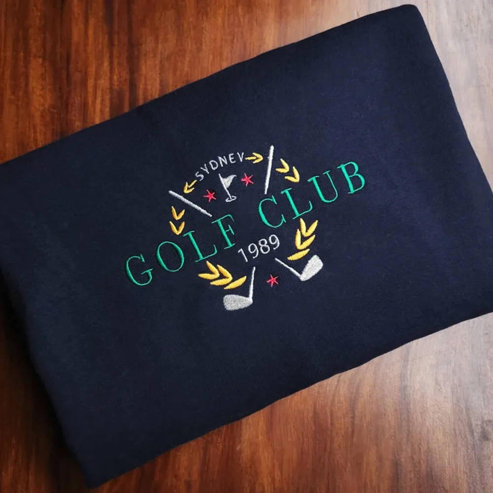 Felpe ricamate stile vintage da golf club Pullover unisex in pile spesso di cotone sciolto Maglioni casual a maniche lunghe autunnali