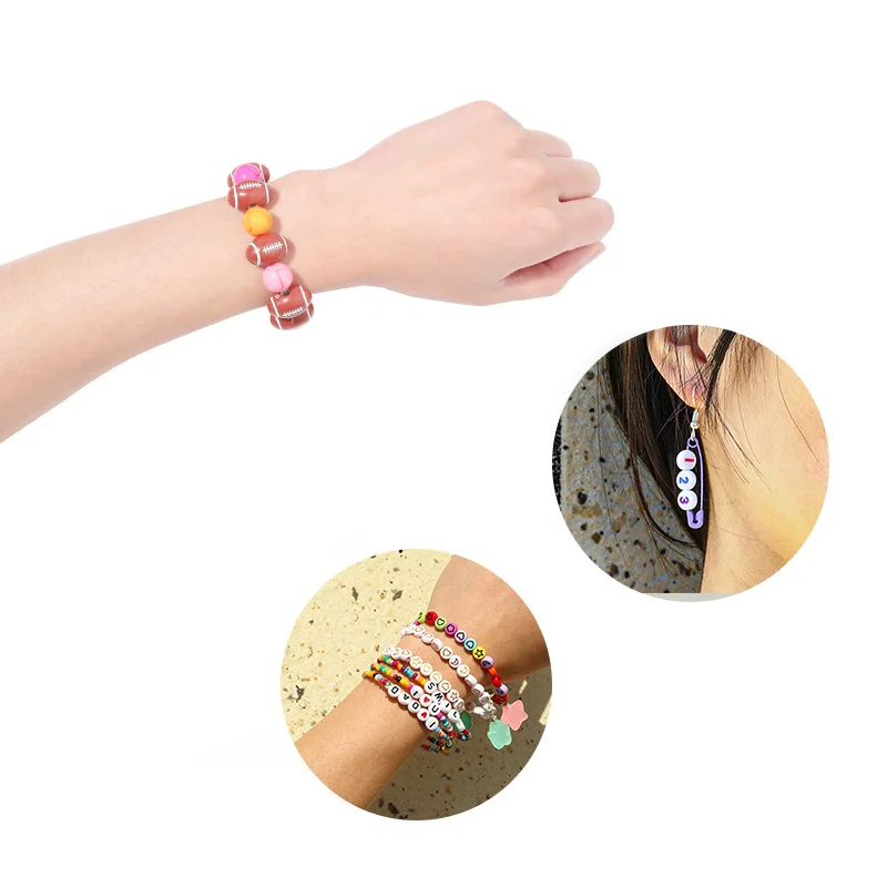 DIY Jewelry Findings Simulation Cute Acrylic Soccer Ball Shape Beads Fit Necklace Earring Bracelet Ornament Decor 400pcs 15*9mm