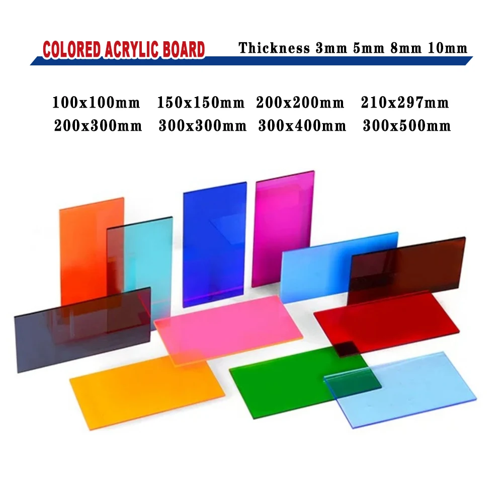 1Pc Thickness 3/5/8/10mm Colorful Translucent Acrylic Board Decoration DIY Material 100x100 150x150 200x200-300x500mm Size Panel