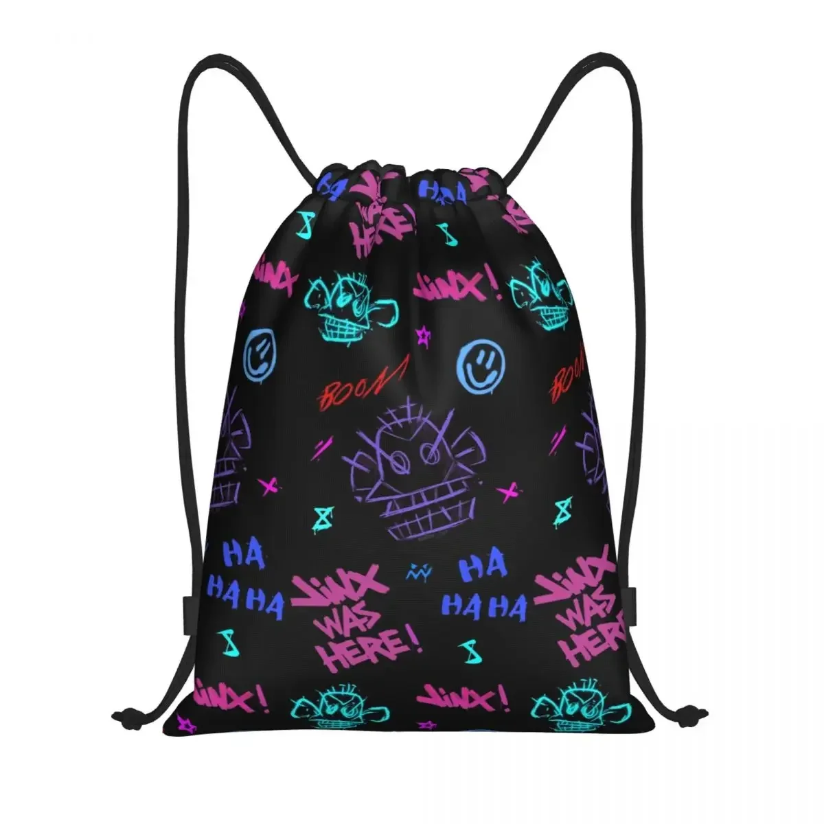 League Battle Game Legends Arcane Drawstring Backpack Sports Gym Bag for Women Men Jinx Monkey Graffiti Shopping Sackpack