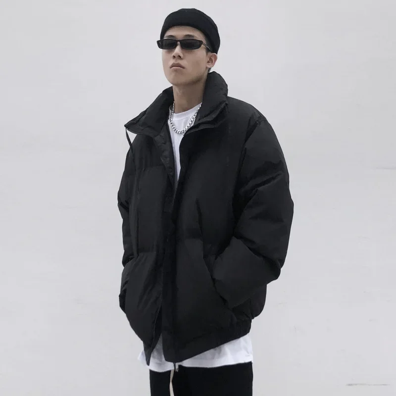 Winter Thickened Coat Solid Color Stand-up Collar Cotton Jacket Loose Fashion Casual Cotton Jacket Bread Clothing Men Clothing