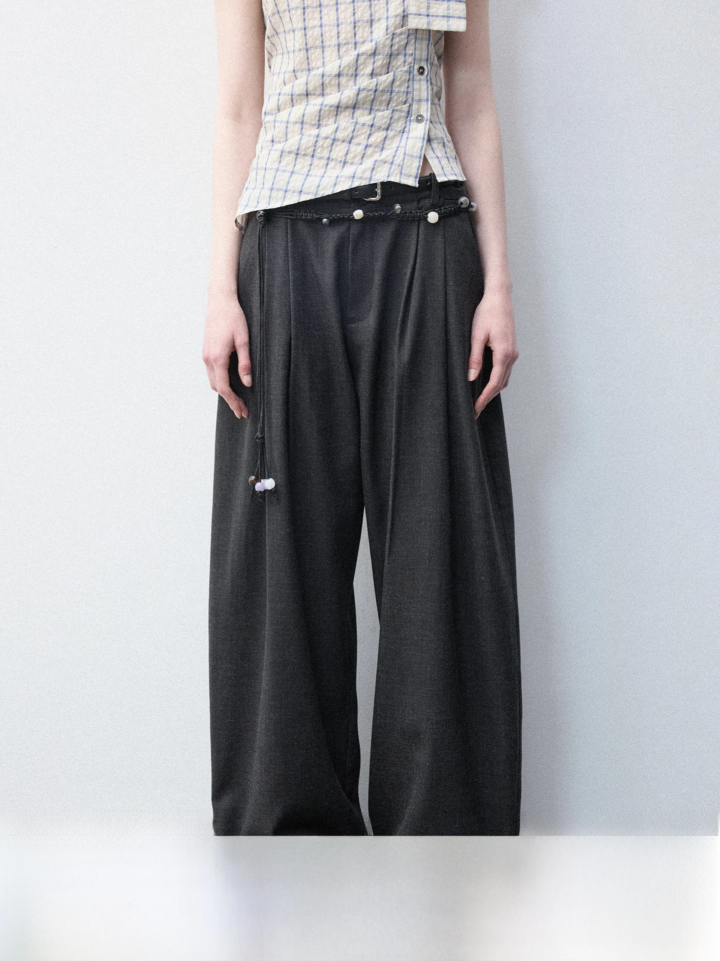 

Luamoss Wide Leg Suit Pants Women's Cotton Blend Draped Floral High Waist Slimming Versatile Commuting Casual Trousers