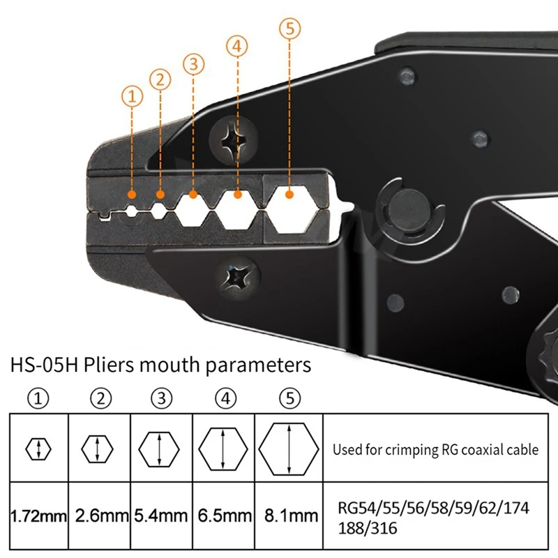Set di pinze a crimpare per cavi coassiali HOT Pinze a crimpare HS-05H per RG55, 62