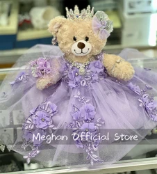 Luxury Purple Special Link Sweetheart Personalized Quinceanera Teddy Bear Dresses Cape Beaded 3D Flowers Mini Customized