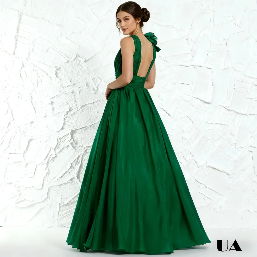 

Emerald Green Ruffle Chiffon Prom Dress, Tailored Size Solid Evening Dresses for Women, Fashionable V-neck Customized Party Gown