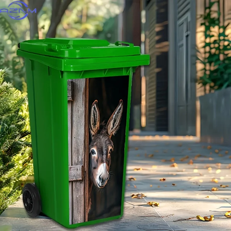 1pc Donkey Peeking Barn Door Trash Can Sticker - Self-Adhesive Farmhouse Decor with Curious Eyes, Removable PVC Window Decorat
