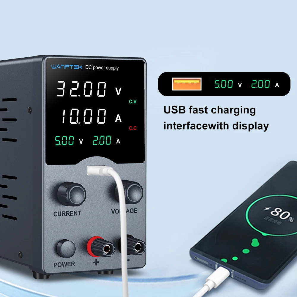 Einstellbares DC-Labornetzteil mit 4 Positionen, 30V 5A, 30V 10A, 220V/115V AC-Schaltwandler, USB/Tape-C-Schnellladung – Detail 2