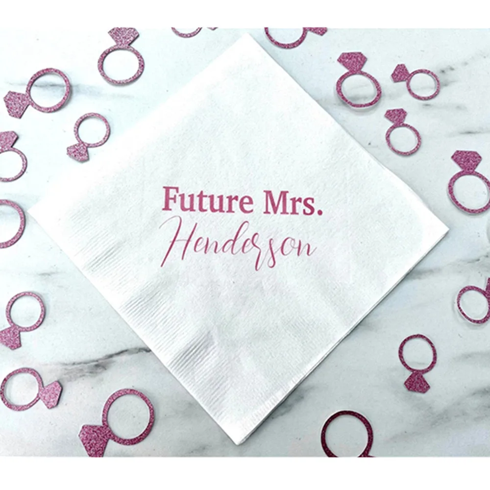 50PCS Personalized Bridal Shower Napkins, Future Mrs., Bachelorette Party Napkins, Hen Party, Bridal Shower Decor, Engagement Pa