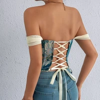 American Retro Print Fishbone Camisole Female Strap Lace Spliced Slim Crop Top 2026 Streetwear Floral Vintage Beach Tank Top - Image 2
