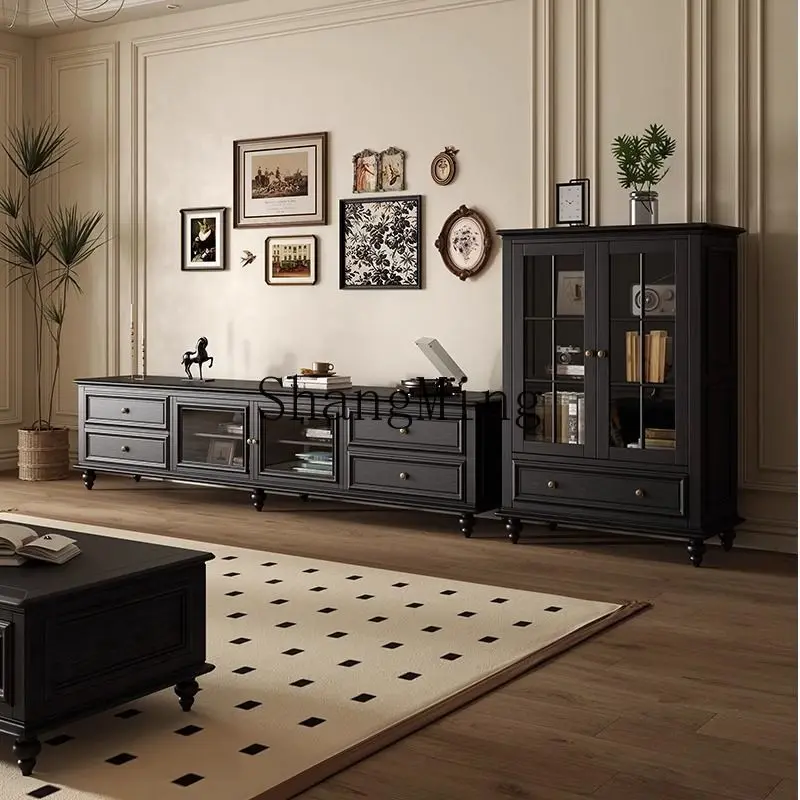 SM新レトロ無垢材テレビキャビネット寝室リビングルームホームミディアム＆アンティークスタイルハイエンドフロアキャビネット