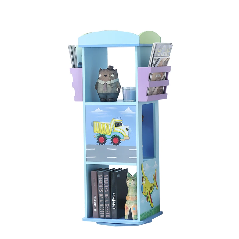 

Kids Rotating Bookshelf 360 Display Floor Standing Bookcase Storage Rack Book Display Stand Wood Book Shelf Organizer