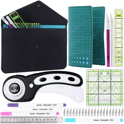 Fenrry 32Pcs 45mm Rotary Cutter with Cutting Mat Patchwork Ruler Fabric Precision Knife for Cloths Fabric Leather DIY Sewing