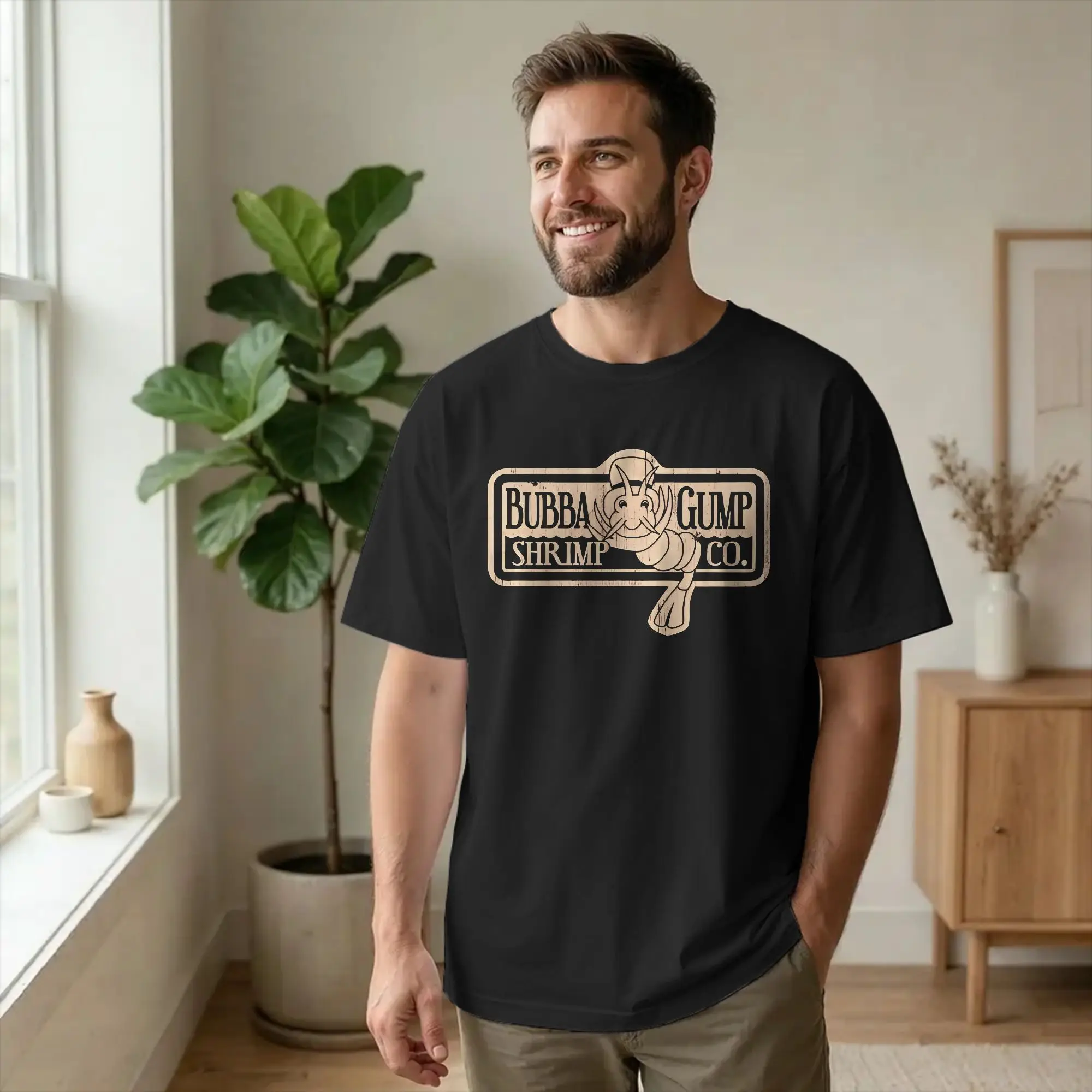 Men Forrest Gump Bubba Gump Shrimp Co T Shirt Movie 100% Cotton Tops Novelty Short Sleeve Round Neck Tee Shirt Plus Size T-Shirt