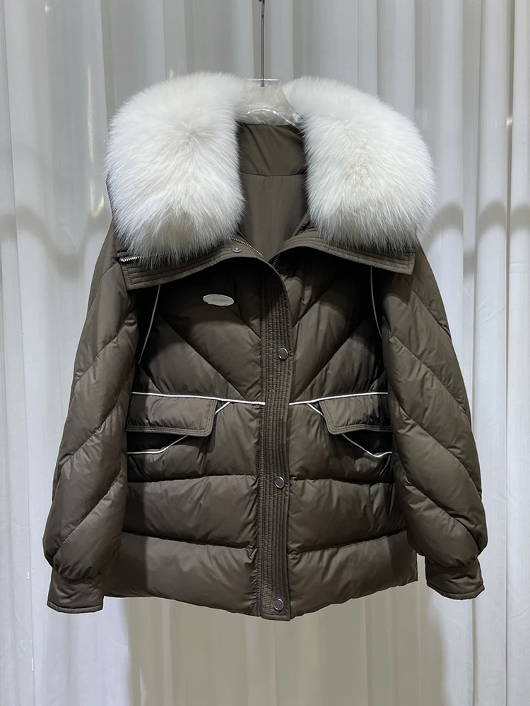 Women New Fashion Winter Warm Goose Down Jackets Natural Real Fox Fur Collar Thick Female Outwear Coats Puffer Jackets