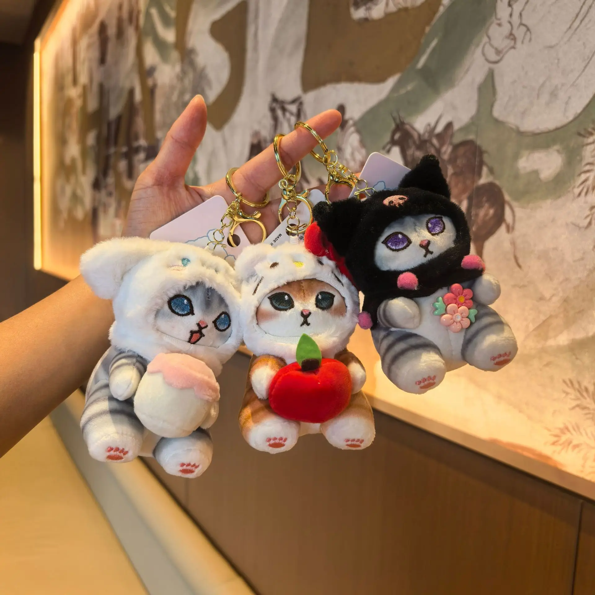 Kawaii Mofusand Shark Cat Plush Keychain Toys Backpack Keychain Creative Cute Cartoon Stuffed Doll Accessories Friend Birthday G