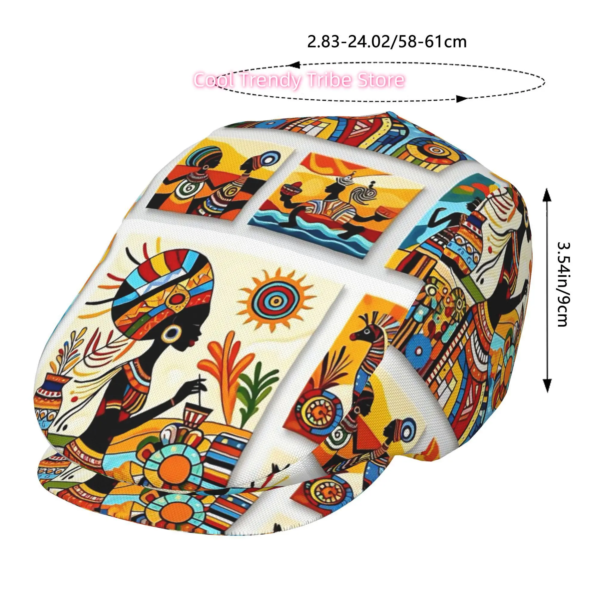 1pc African Tribal Art Canvas All-over printed beret,  newsboy cap, unisex, a must-have fashion accessory for outdoor leisure ac
