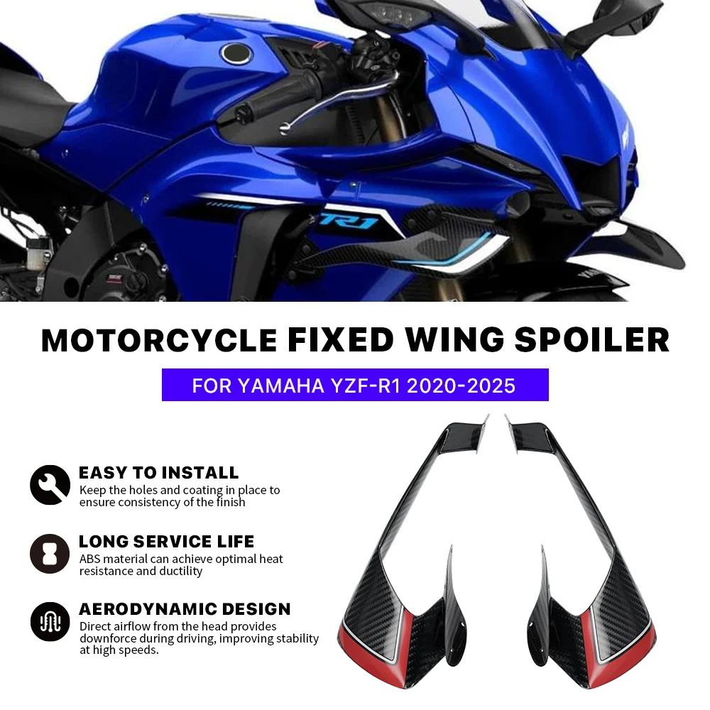 

Новый обтекатель мотоцикла с фиксированным крылом для Yamaha YZF R1 R1M 2020-2025, спойлер из настоящего углеродного волокна, крылышко, аксессуары для мотоцикла